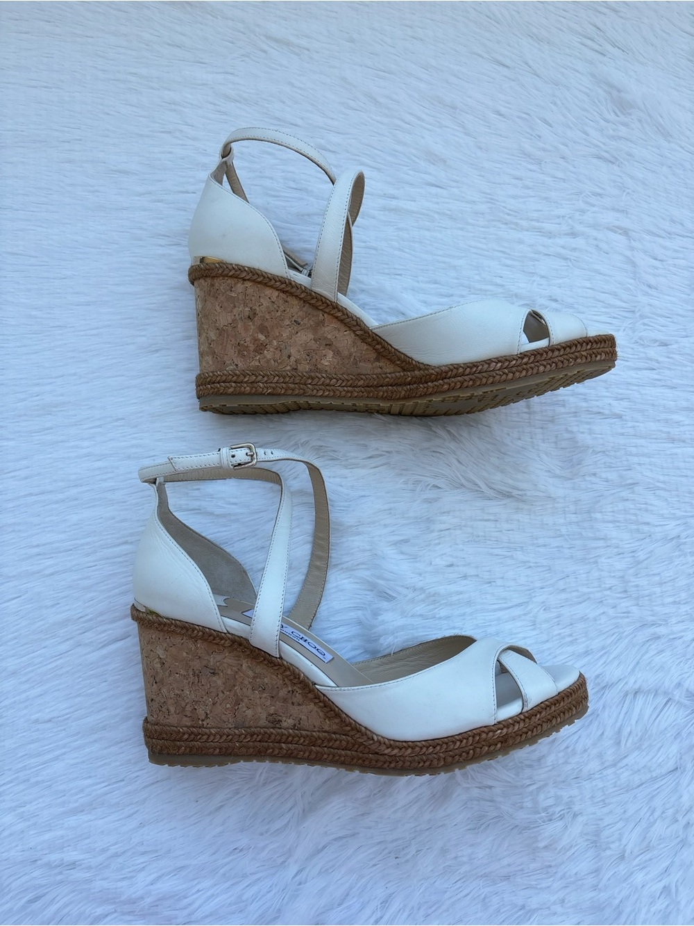 Jimmy Choo White Leather Alanah Cork
Wedge Ankle Strap Sandals - Picture 2 of 4